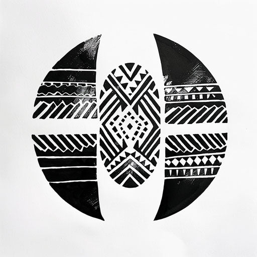 African drum patterns as tattoo in black on pure white