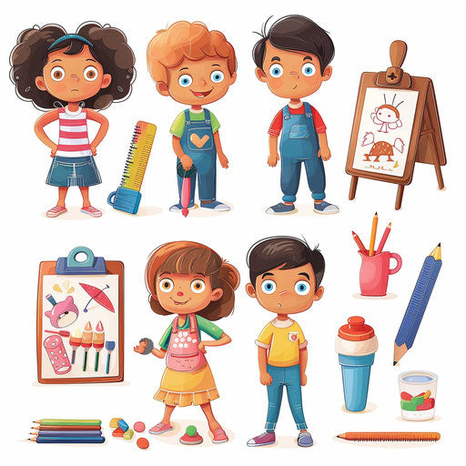 Kindergarten clipart in a photo realistic style on flat white background