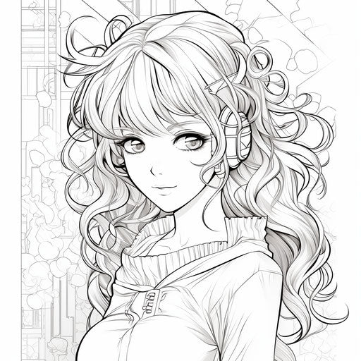 Anime girl coloring page for kids