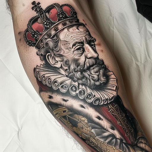 Renaissance king tattoo on white background