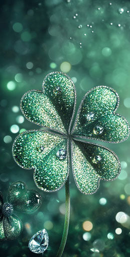 Shamrock with diamonds, glittery background, phone wallpaper