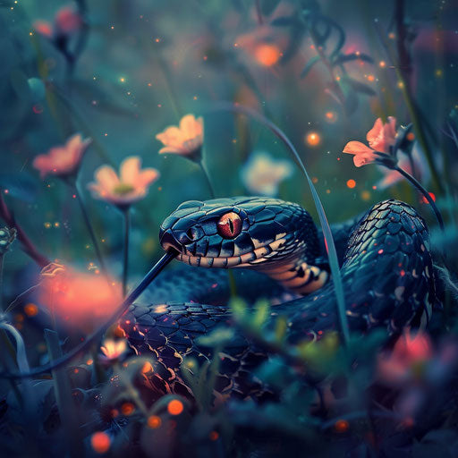 Black mamba snake in a magical grassland