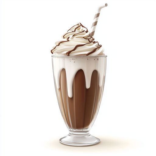 Photo-realistic 3D milkshake with flat white background, clipart