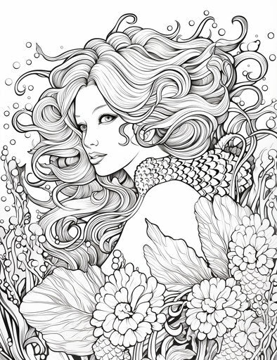 Free coloring pages for kids mermaids, seapunk style