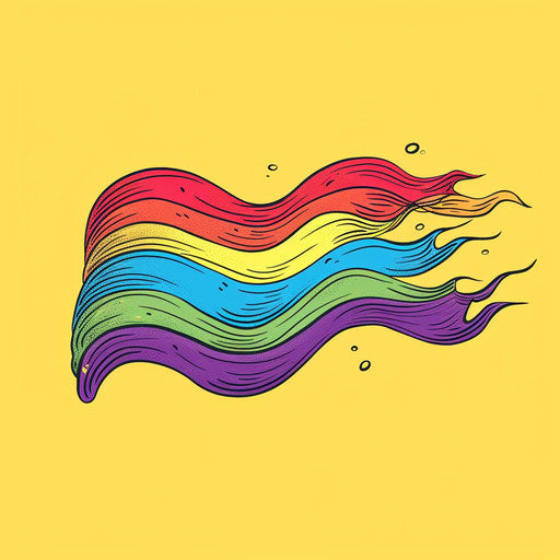 Pride flag interpreted as a flowing river in a flat tattoo sketch