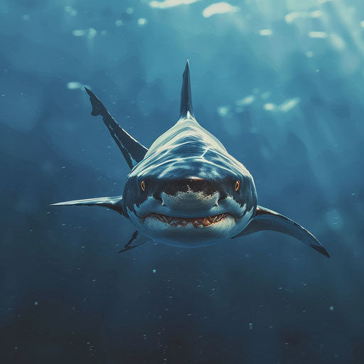 Bull shark portrait against a backdrop of open ocean