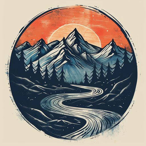 Rustic flat tattoo sketch of a neo tribal landscape