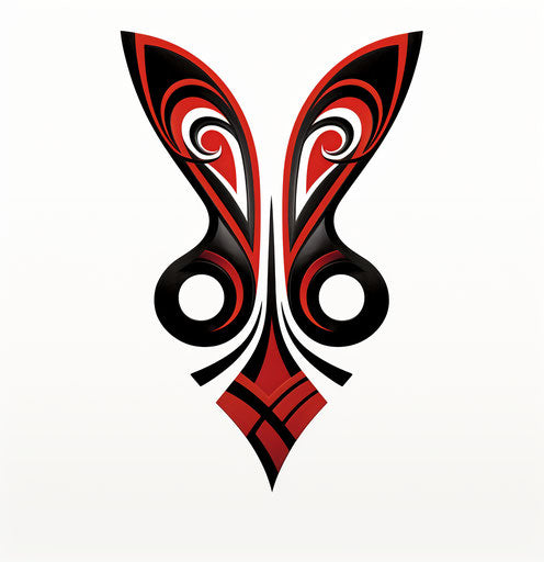Stylized tribal design with red and black lines