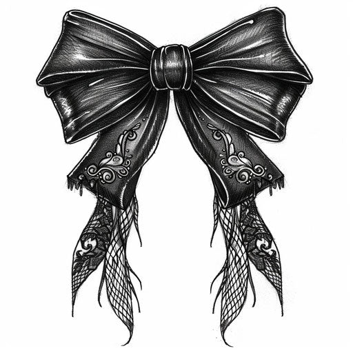 Gothic clipart tattoo sketch of a bow in dark black with lace details