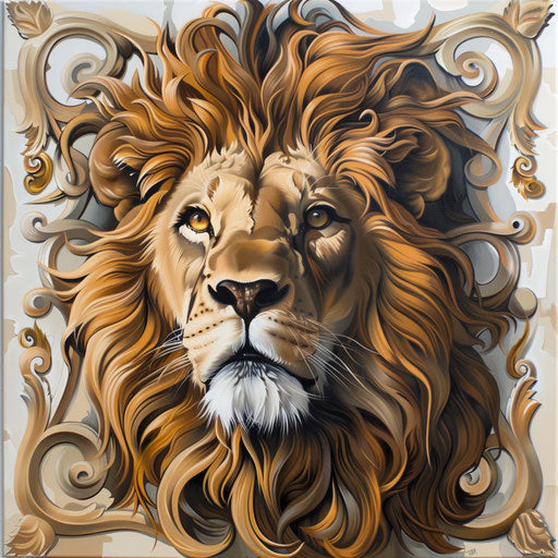 Bold neo-traditional lion's head with royal mane in gold and brown shades