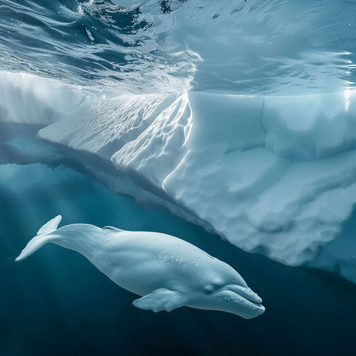Beluga under dramatic iceberg