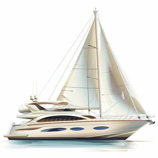 Yacht clipart in a photo-realistic style on flat white background