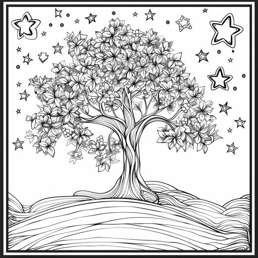 Whimsical tree with star-shaped leaves
