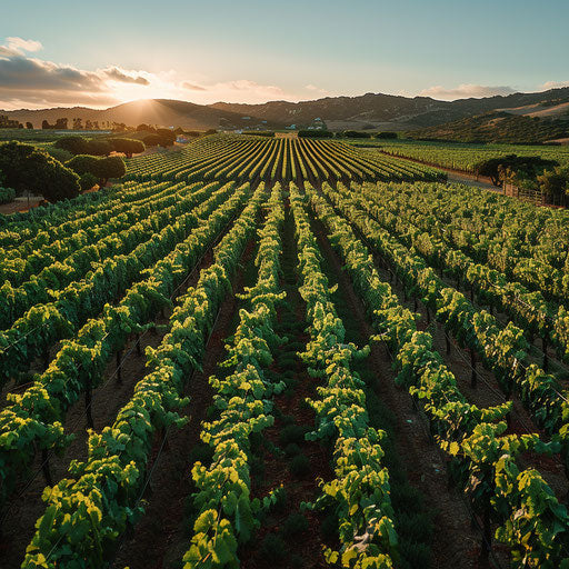 Picturesque vineyard under blue sky: Aerial view Soft Serene