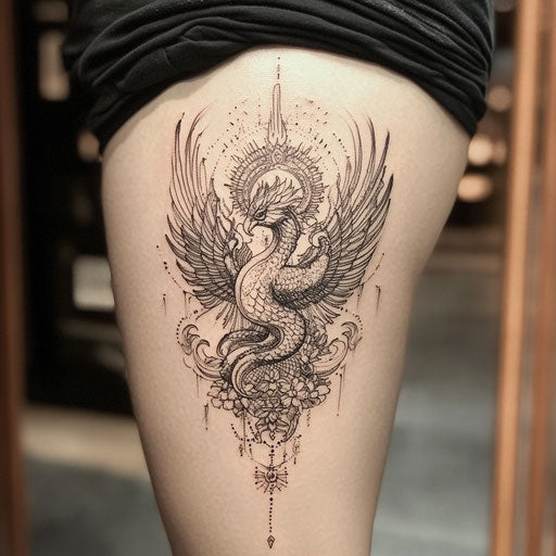 Sak Yant tattoo with Garuda and protective symbols