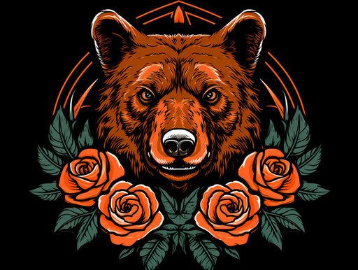 Bear with arrow and rose tattoo, pop art style, byzantine icon