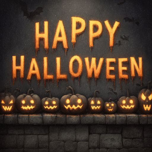 Spooky Halloween night with glowing carved pumpkins