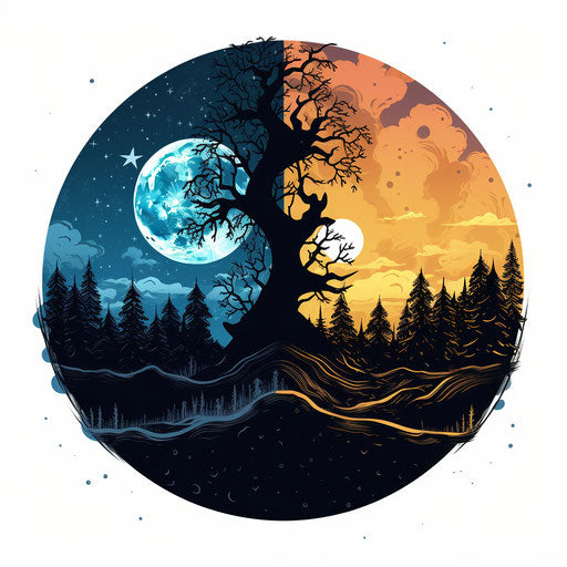 Chiaroscuro day and night clipart on white background