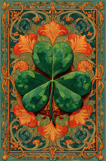 Large shamrock at the center of an Irish pattern