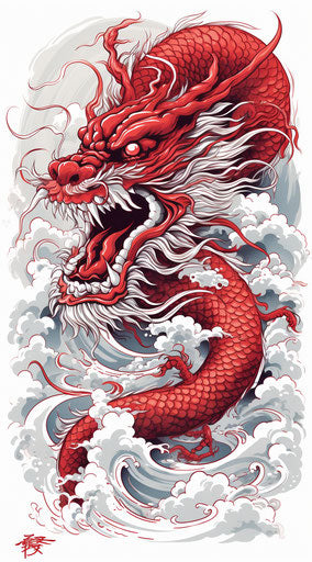Chinese dragon tattoos and prints, light white and light red style
