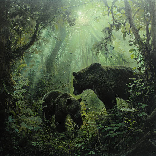 Bear hunting in a lush forest