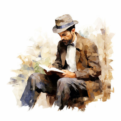 Reading clipart in Oil painting style on white background