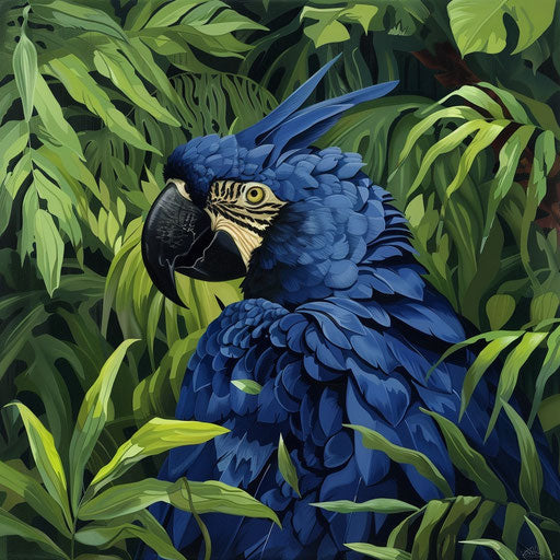 Spix's macaw hiding in lush vegetation