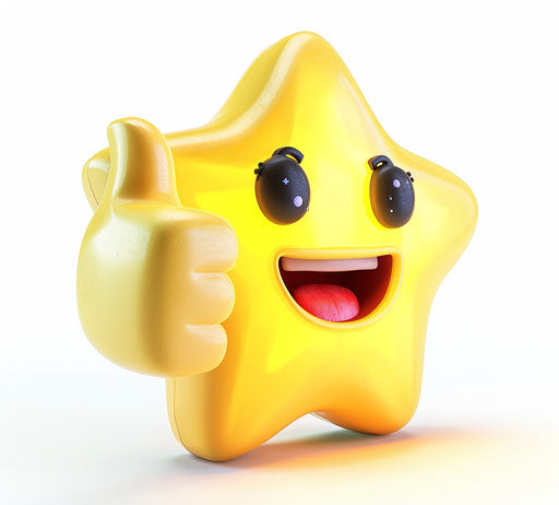 Smiling star with glowing eyes giving thumbs up
