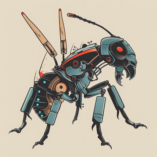 Modern flat tattoo sketch of a stylized robotic ant