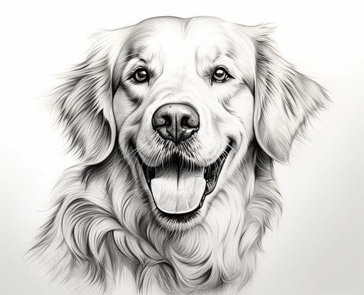 Drawing of Golden Retriever dog, clean and sharp style