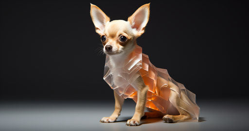 Small dog on black white background, light maroon light gold style