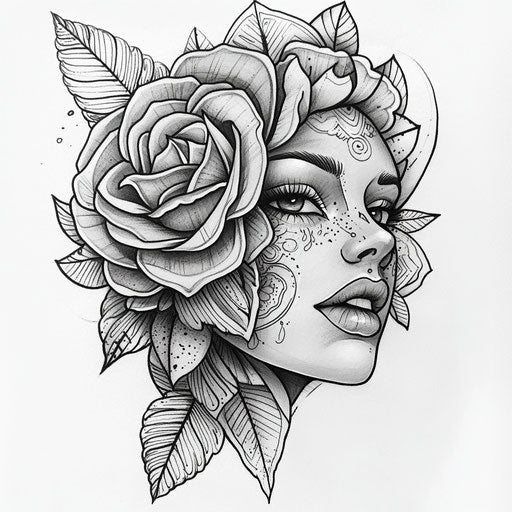 Beautiful flat tattoo sketch for an amber rose