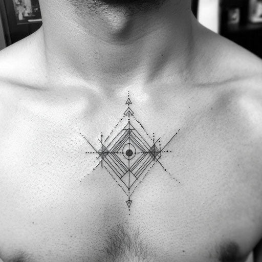 Small chest tattoos for men with geometric patterns