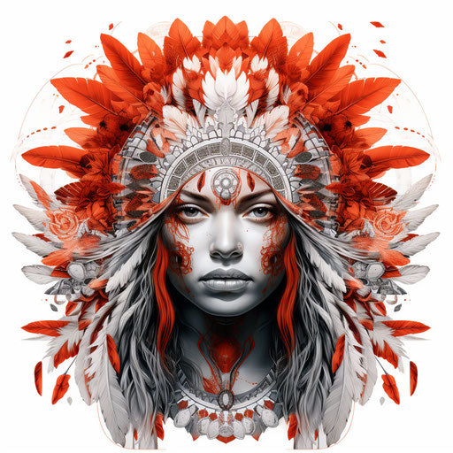 Mandalas American Indian women, dark silver red tattoo
