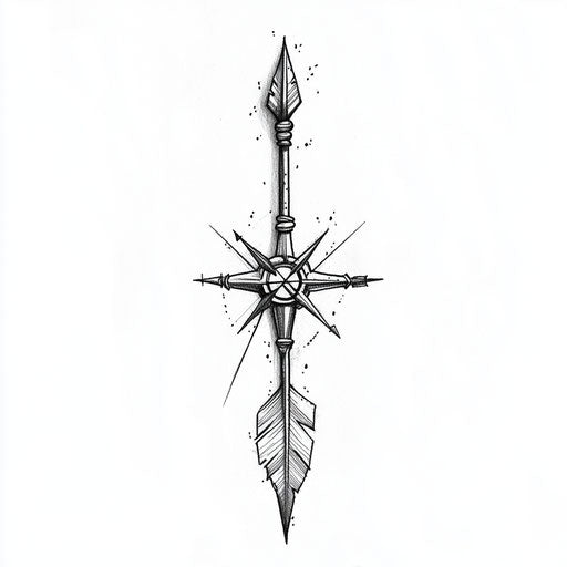 Small neck tattoo with discreet arrow and compass