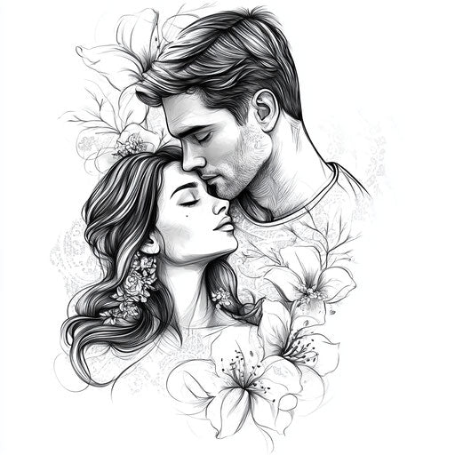 Beautiful flat tattoo sketch of mom and dad with delicate lace