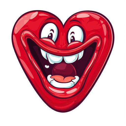 Cute cartoon heart with open mouths on white background