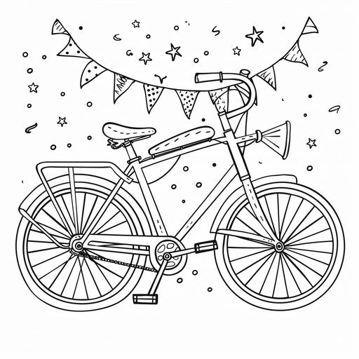 Bicycle with horn and streamers, coloring book page