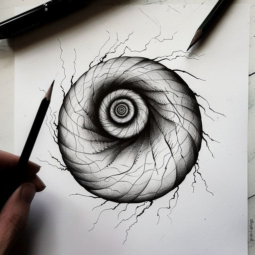 Flat tattoo sketch of a circle with an optical illusion spiral design
