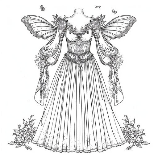 Fairy dress with wings and delicate floral details