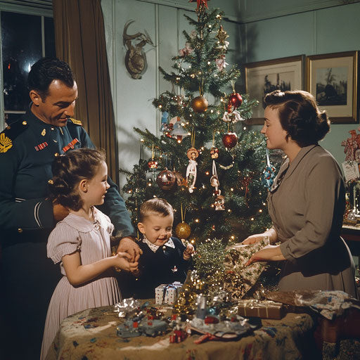 War-time Christmas in the 1940s, military family celebration