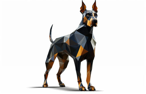 Doberman on white background, dark gold and dark blue style