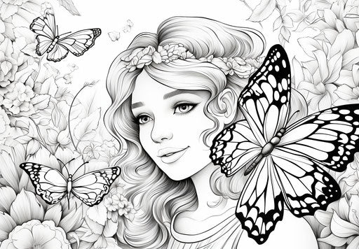 Butterfly coloring pages to print, ivory style, childlike illustrations