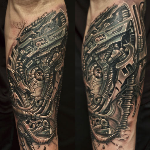 Biomechanical tattoo with intricate details