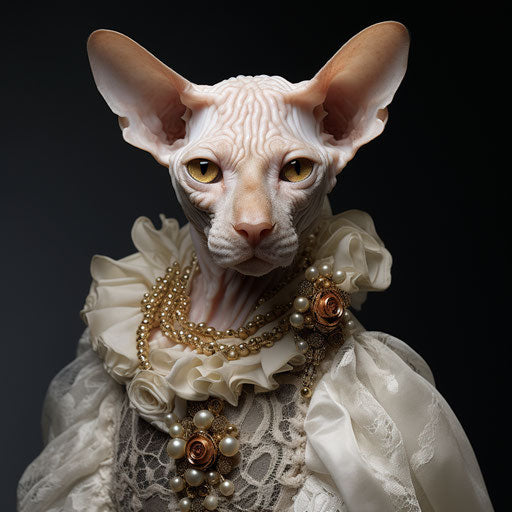 Cornish Rex cat dressed as a woman