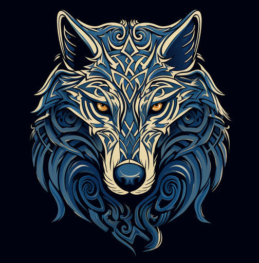 Howling wolf design, highly ornamented Celtic illustration