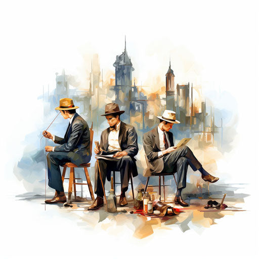 Company artwork in the style of Oil painting, on a white background