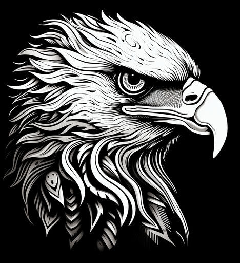 Tribal tattoo with eagle head, sculptural engraving style