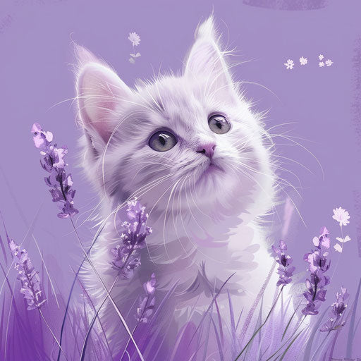 Kitty clipart with precise details on lavender background