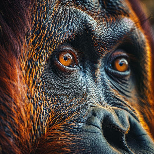 Expressive eyes of an orangutan in the style of Roeselien Raimond